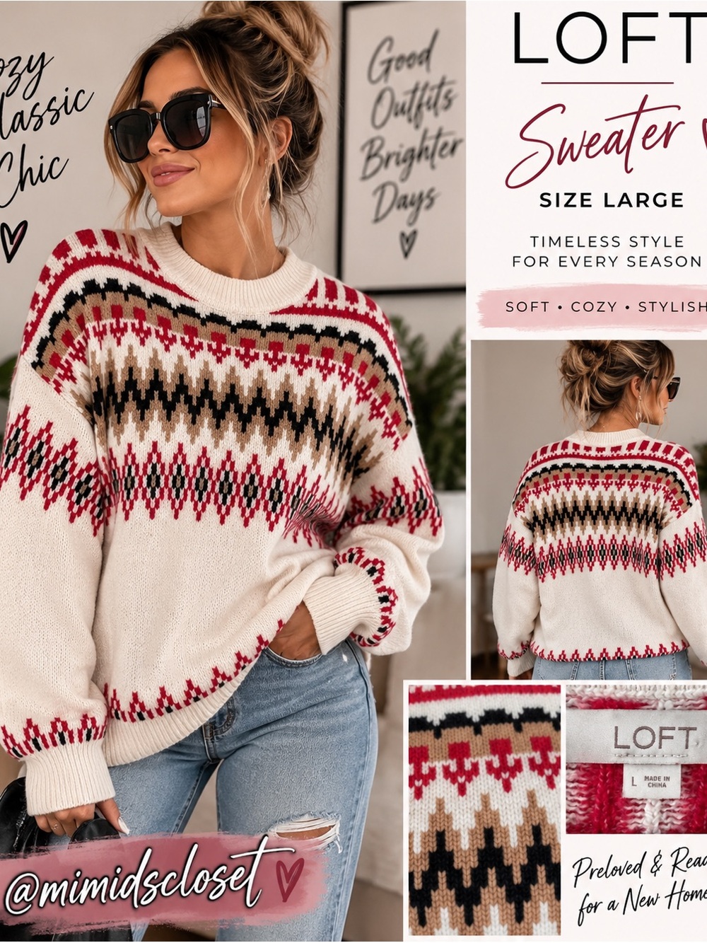 $10 or 🆓 BUY ONE GET ONE FREE 🆓 LOFT Fair Isle Nordic Crewneck Sweater